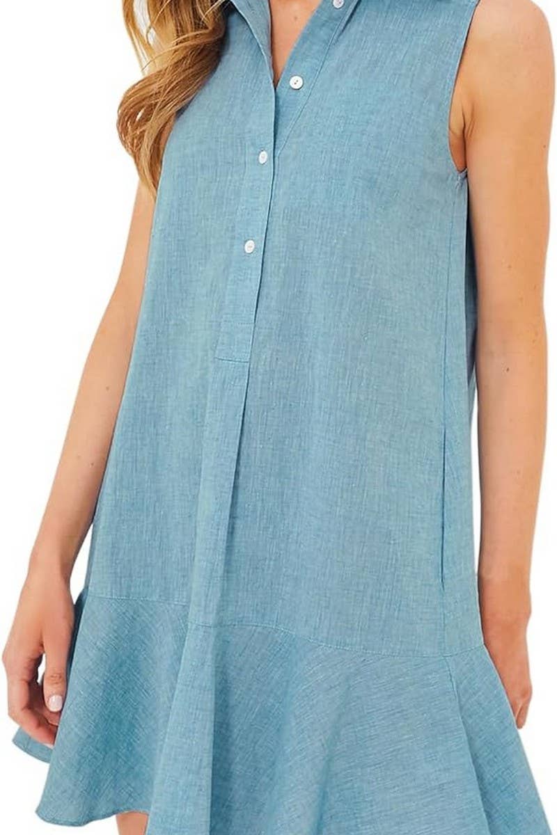 CWDSD8275_SLEEVELESS COTTON SHIRT HEM RUFFLE DRESS