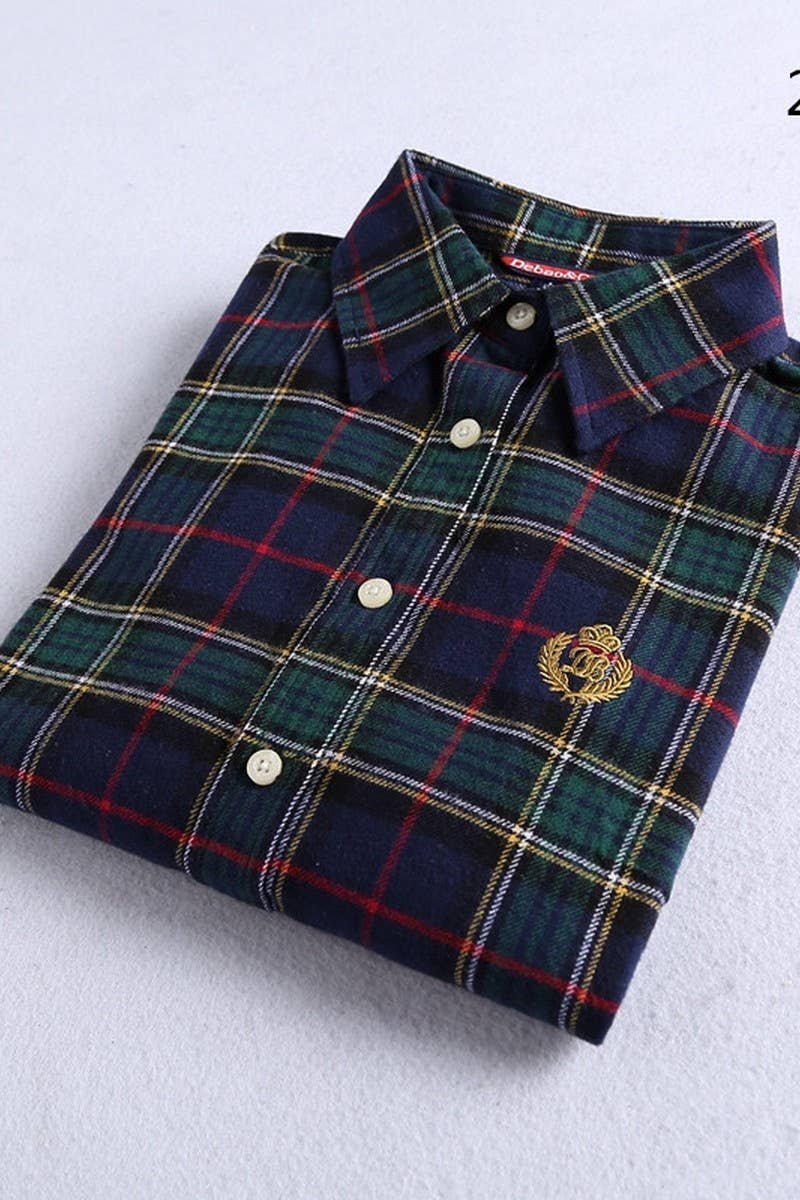 CWTSTL2241_LAPEL BRUSHED FLANNEL THICKENED PLAID SHIRT