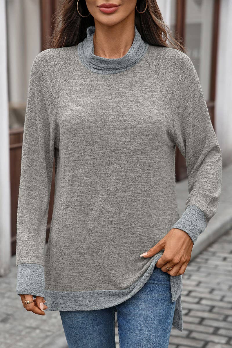 CWTBLL01308_COLORBLOCK SCARF NECK LONG SLEEVE CASUAL TOP