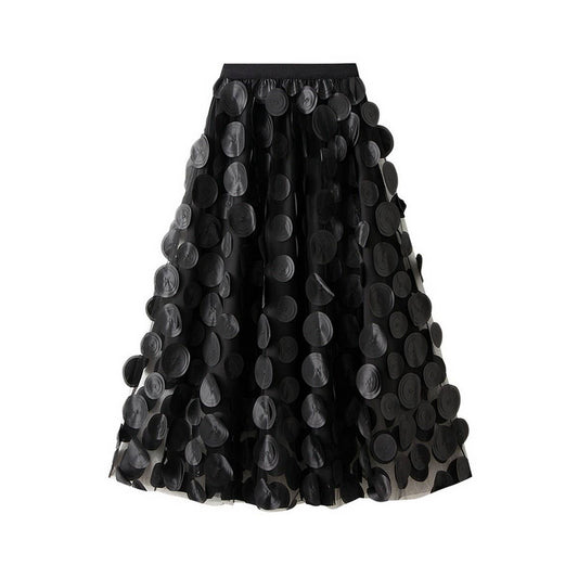 3D Polka Dot Tulle A-Line Flared Midi Skirt_CWBMS0379