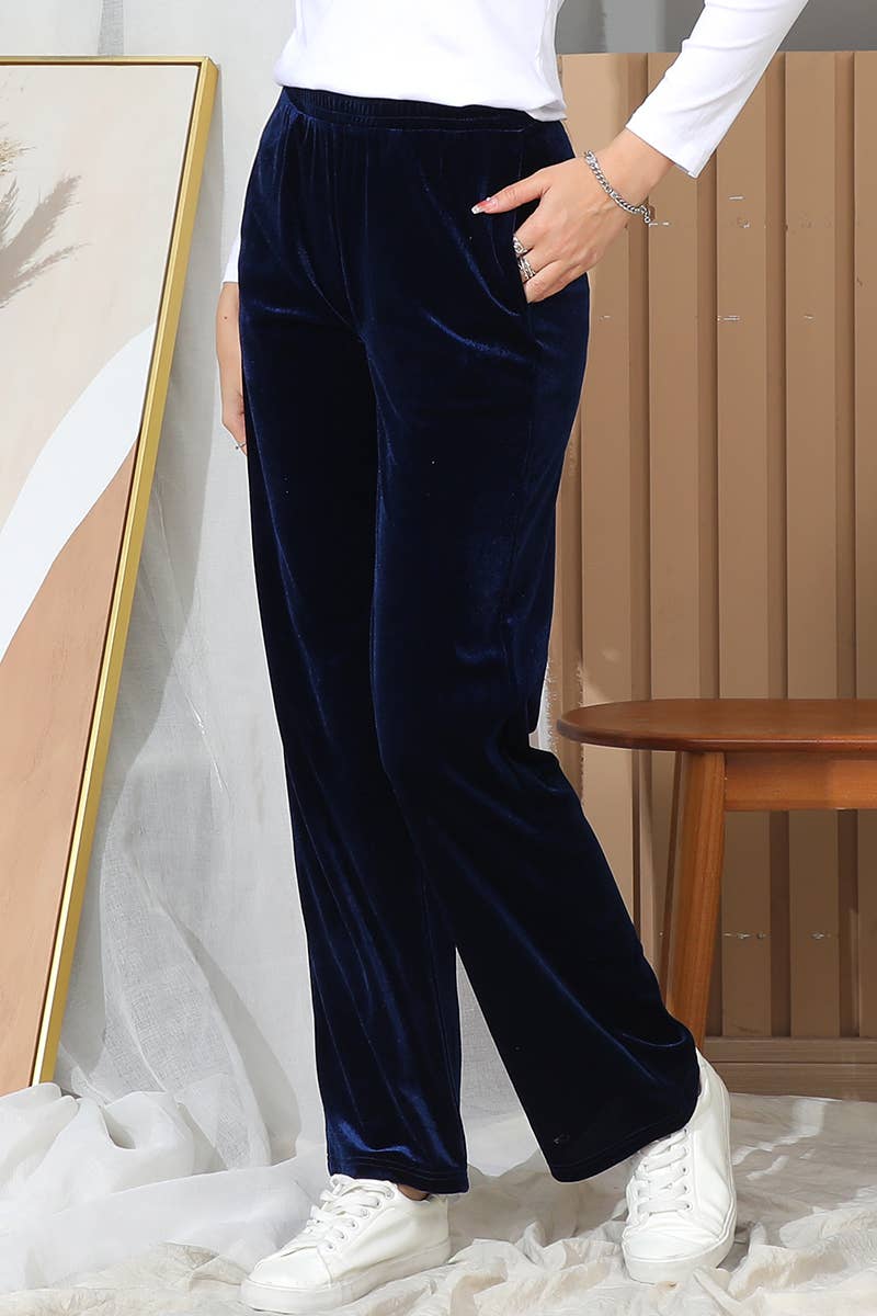 CWBLP417_WAIST BAND CASUAL VELVET LONG PANTS WITH POCKETS