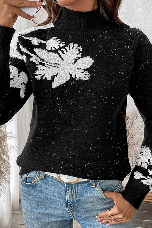 CWOSWL5127_TURTLENECK CONTRAST JACQUARD PULLOVER SWEATER