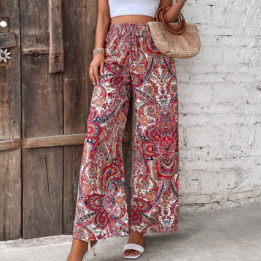 Boho Paisley print long wide-legged pants