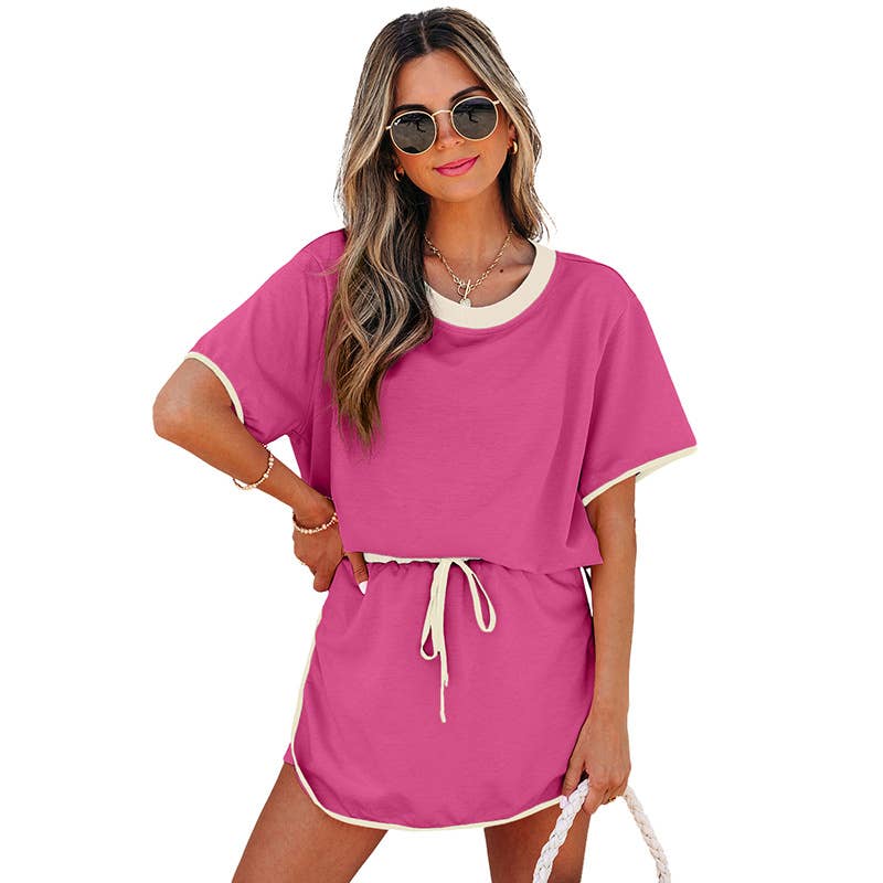Color-blocked short-sleeved short-sleeved suit