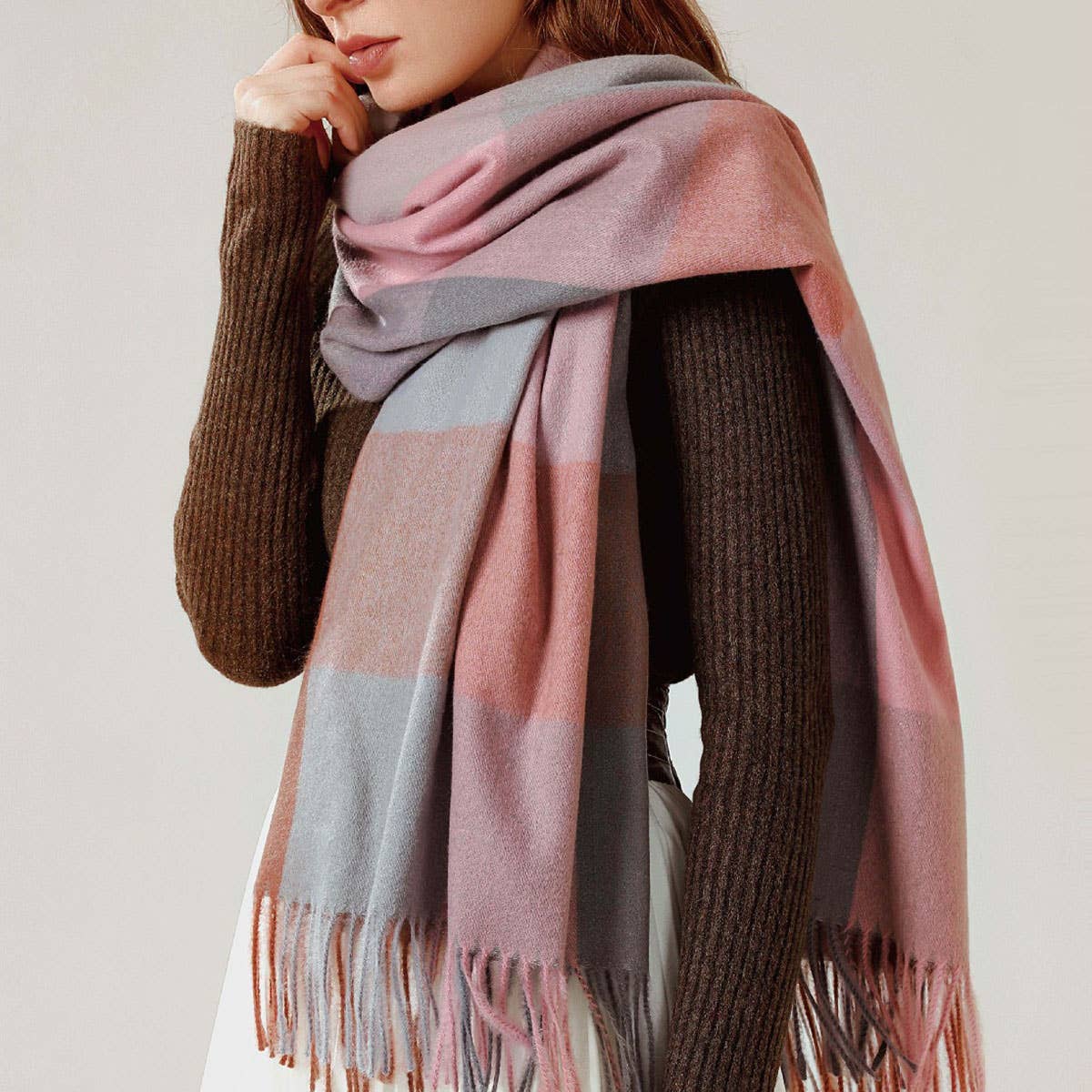 Elegant Plaid Shawl - Winter Scarf for Women