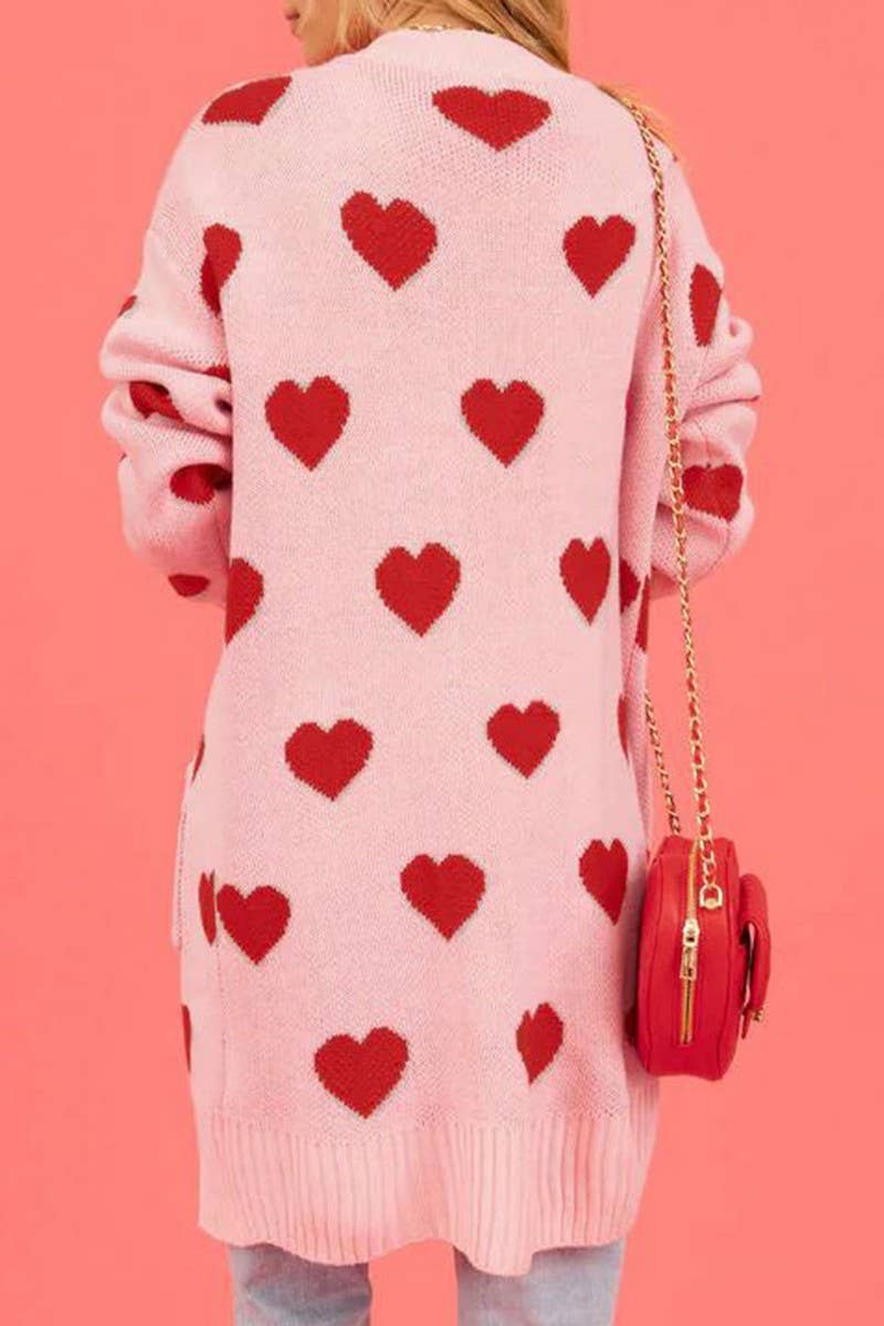 CWOCAL00831_BUTTONLESS HEART PATTERN MIDI KNIT CARDIGAN