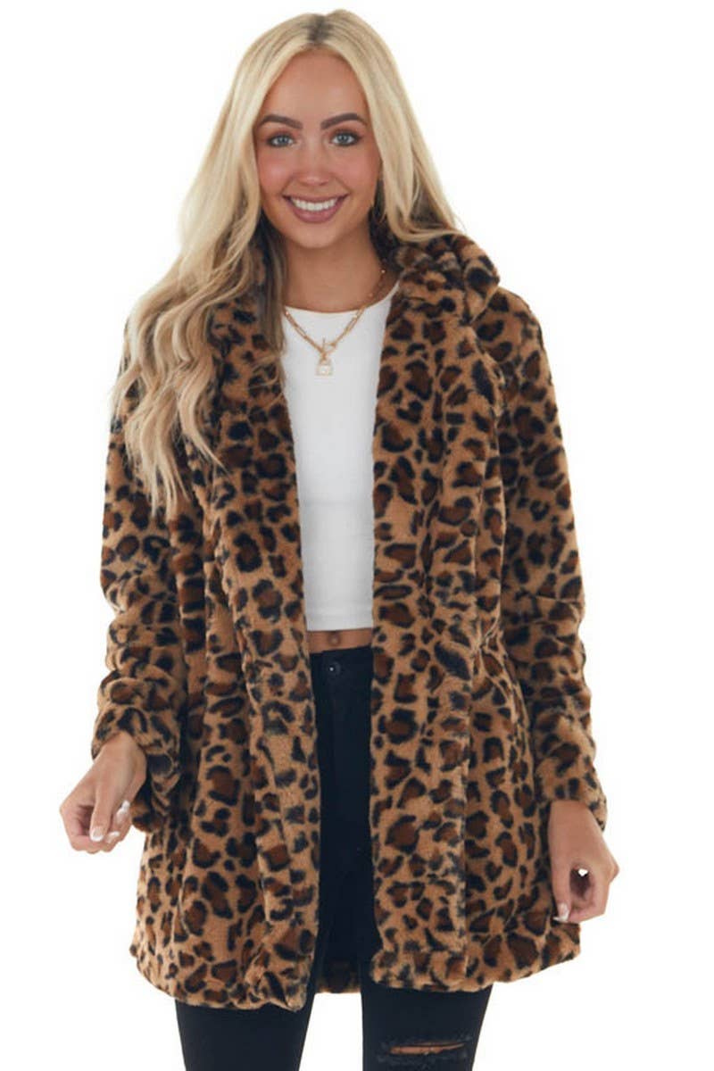 CWOCO00205_CASUAL LOOSE LEOPARD FAUX FUR COAT