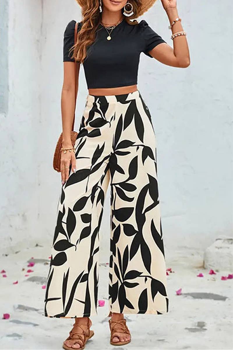 CWSS1122_TIGHT NAVEL-BARING WIDE-LEG PANTS TWO-PIECE SET