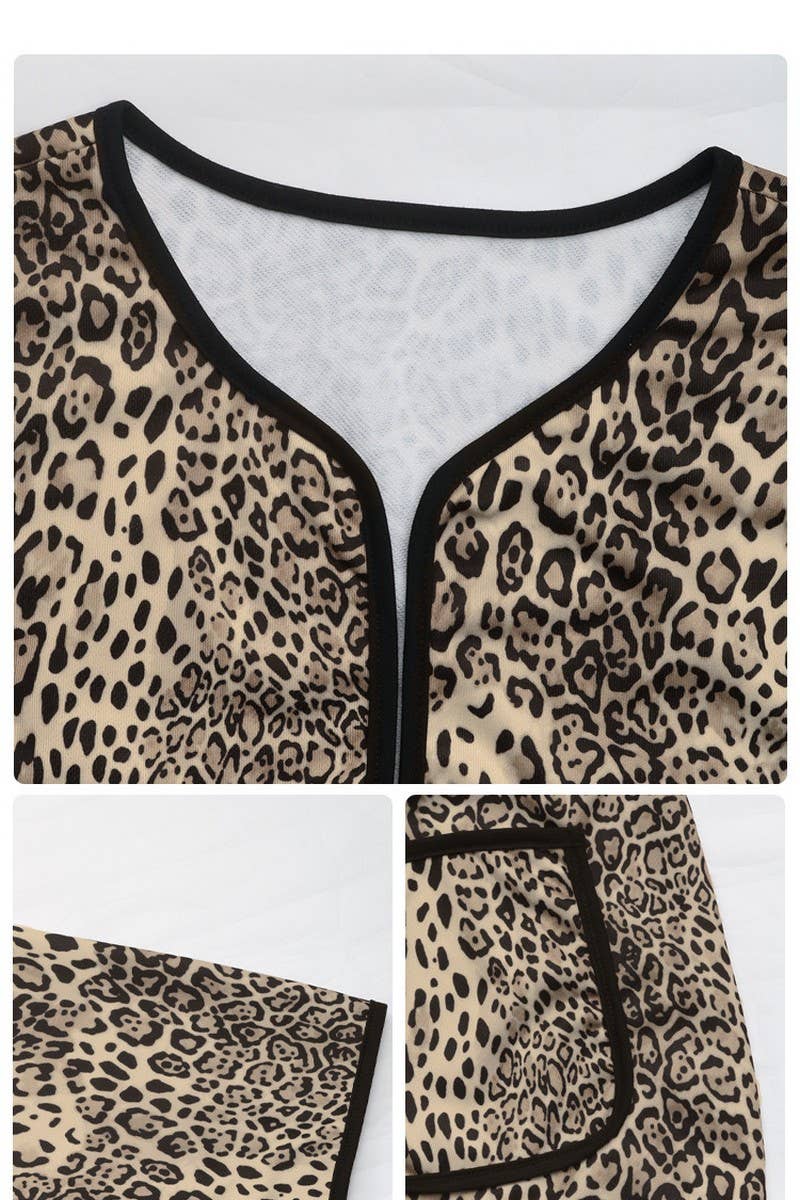 CWOCO0648_LEOPARD PRINT POCKET ROUND NECK SHORT COAT