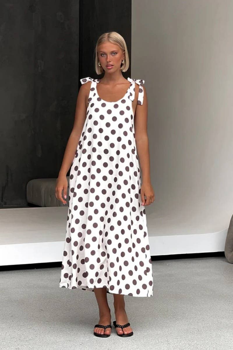 CWDHL1016_SUMMER POLKA DOT LOOSE A-LINE SUSPENDER DRESS
