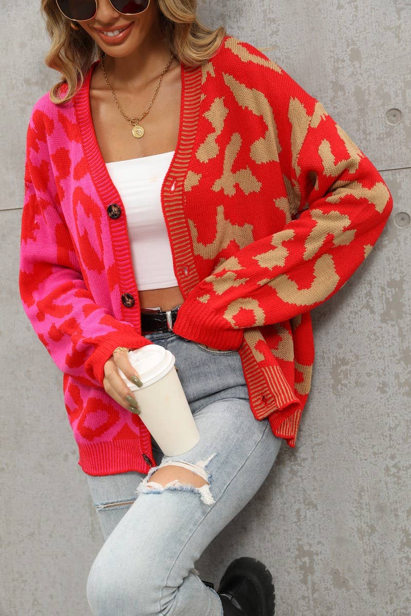 CWOCAL0928_LEOPARD PRINT BUTTON-DOWN KNITTED CARDIGAN