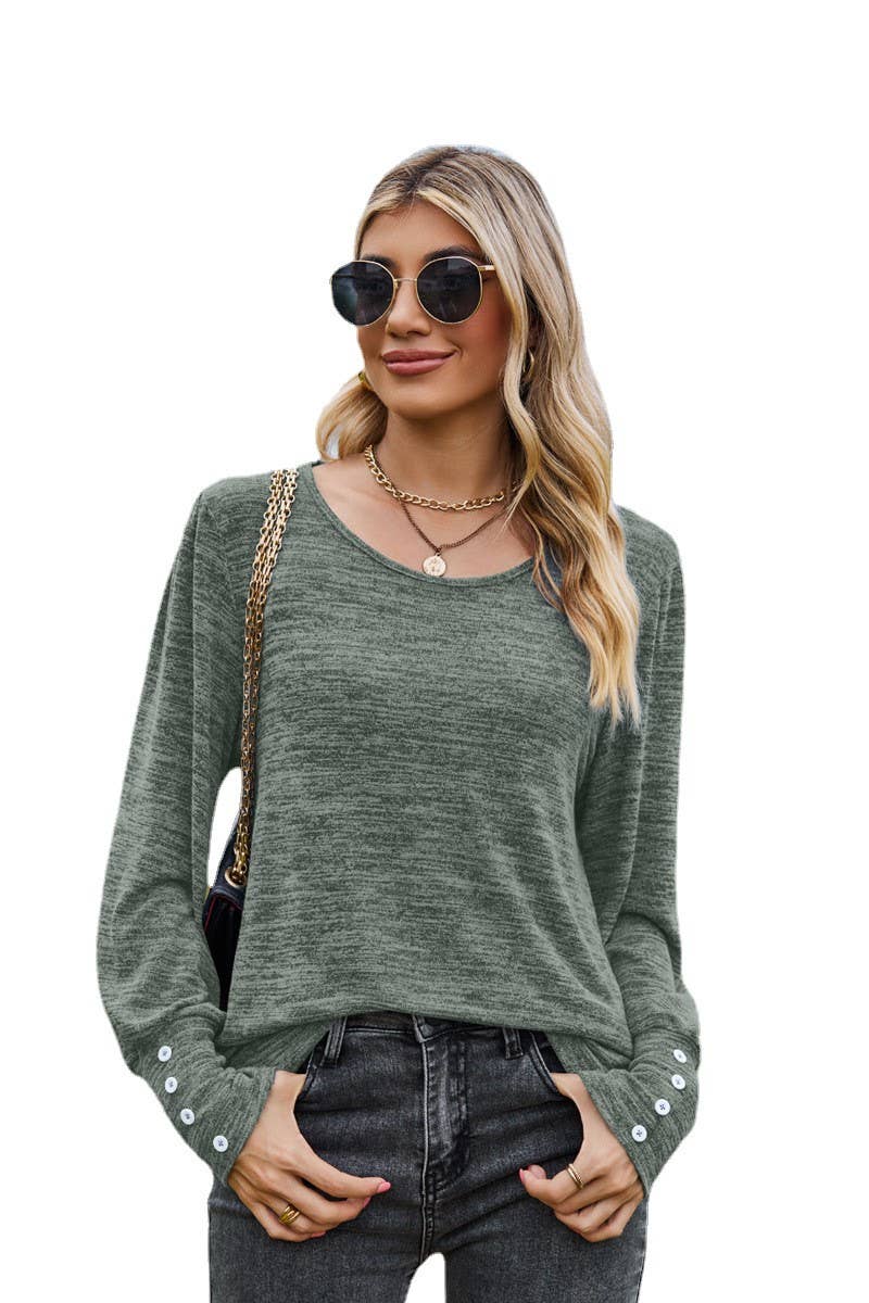 CWTBLL3688_SOLID COLOR ROUND NECK LOOSE CASUAL LONG SLEEVE T