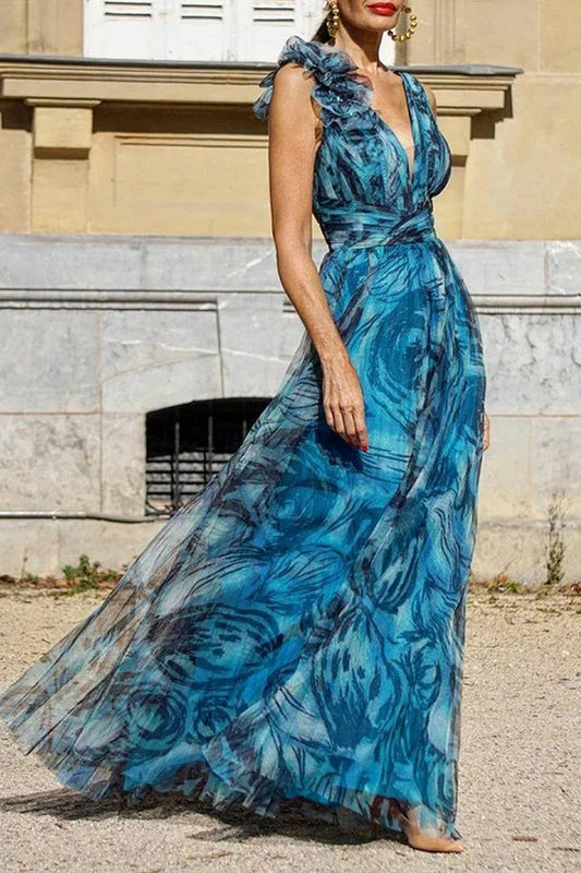 CWDMD5416_V-NECK SLEEVELESS BOHEMIAN FLORAL  SWING DRESS