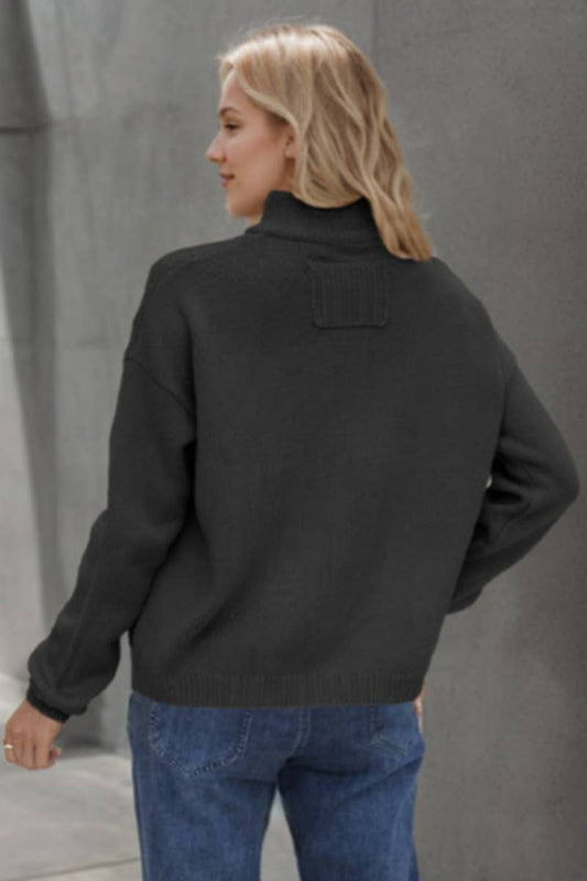 CWOCAL2213_HIGH-NECK POCKET BUTTON LONG-SLEEVED CARDIGAN