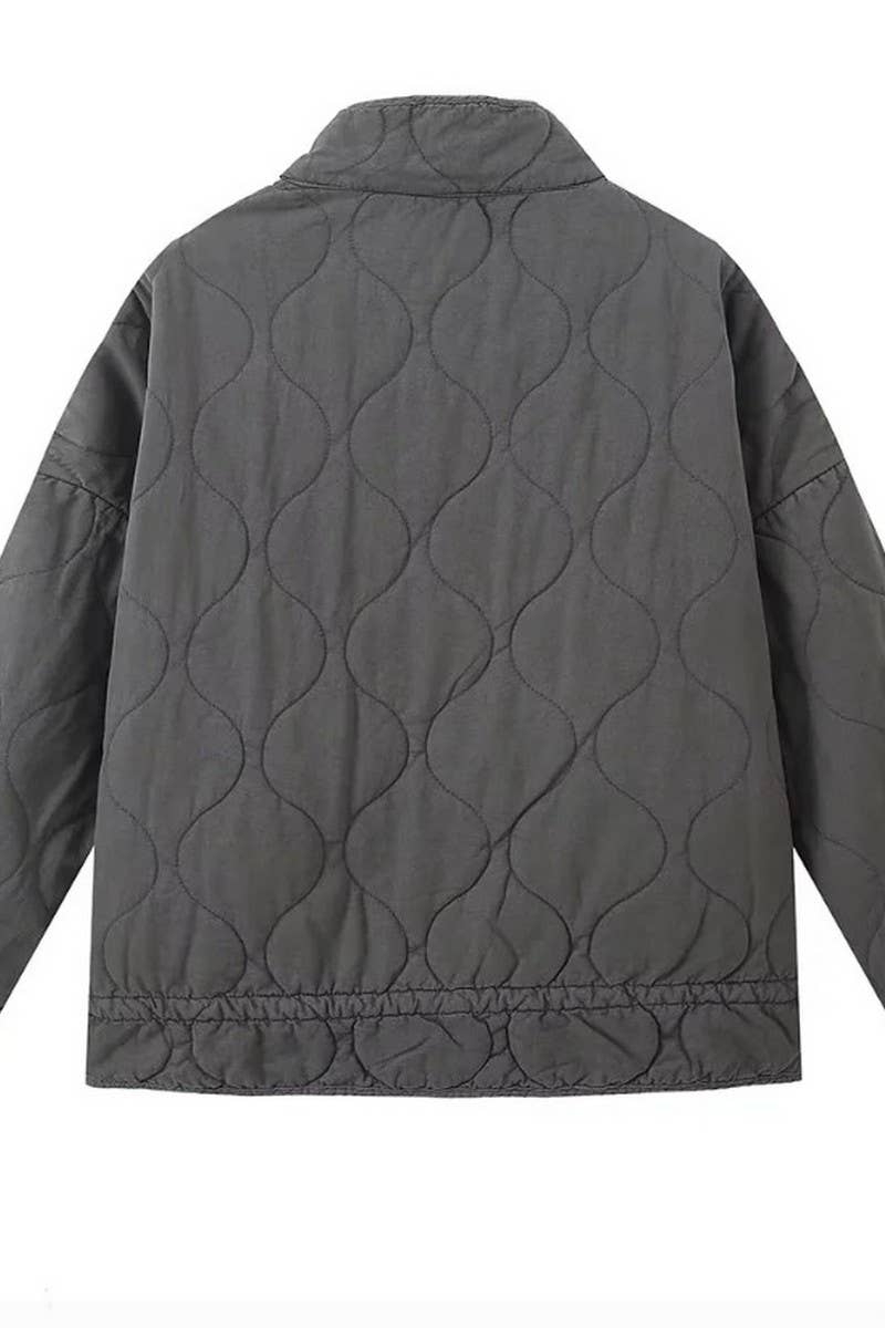 CWOCO1078_STAND COLLAR LARGE POCKET QUILTED COTTON COAT
