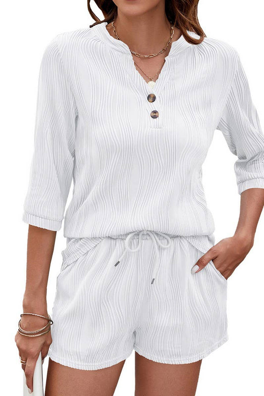 CWSTB2079_SOLID V-NECK HALF SLEEVE TOP AND POCKET SHORTS SET