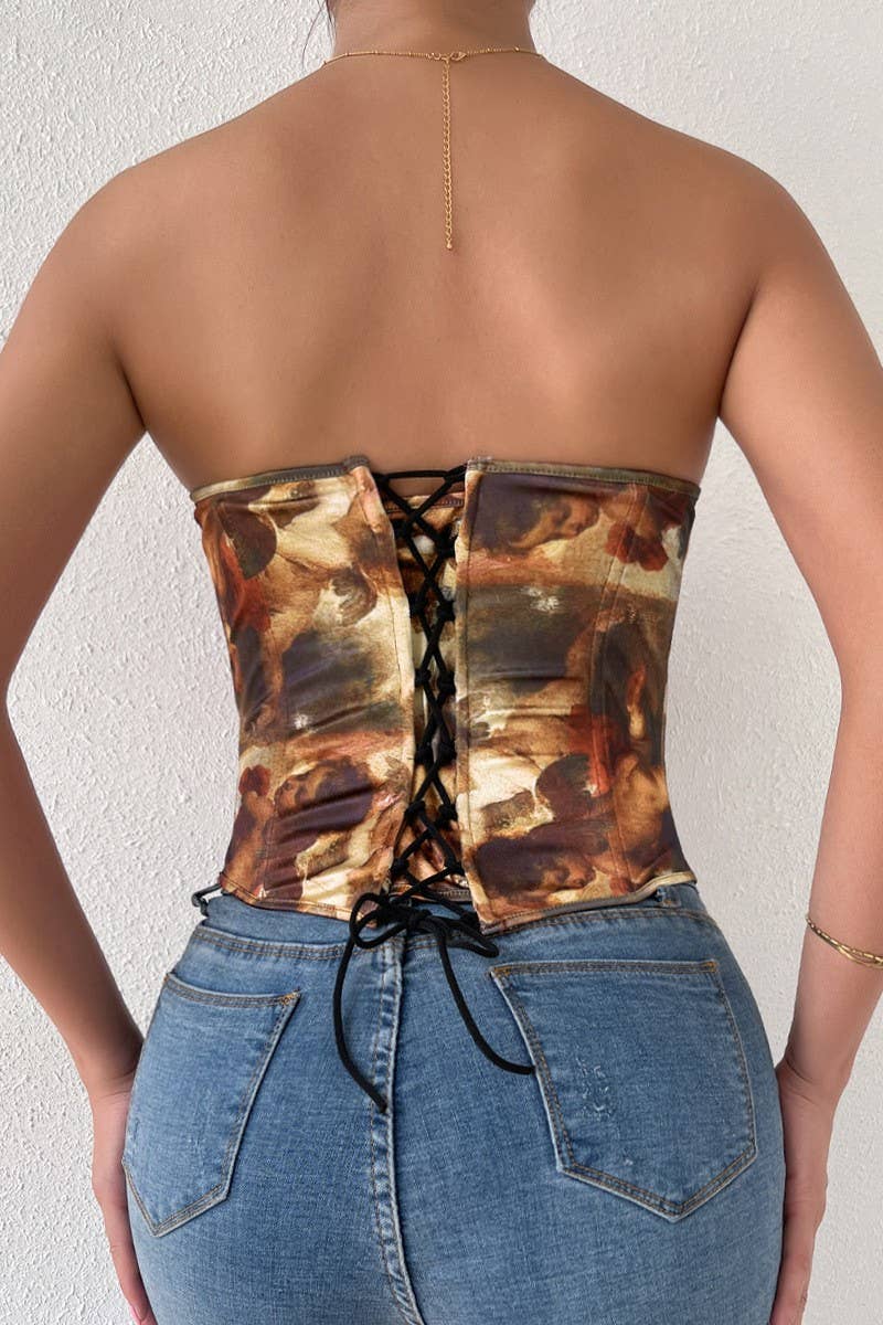 CWTTK0742_BACKLESS LACE-UP UNDERWIRED HERRINGBONE VEST TOP