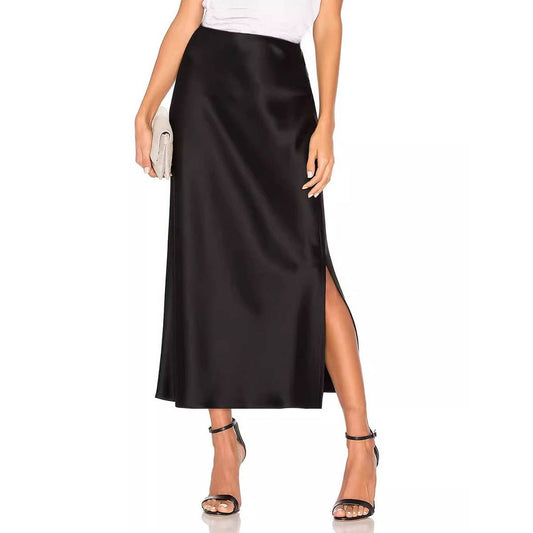 ACETATE SATIN SKIRT HIGH WAIST SLIT MAXI SKIRT_CWAB4804