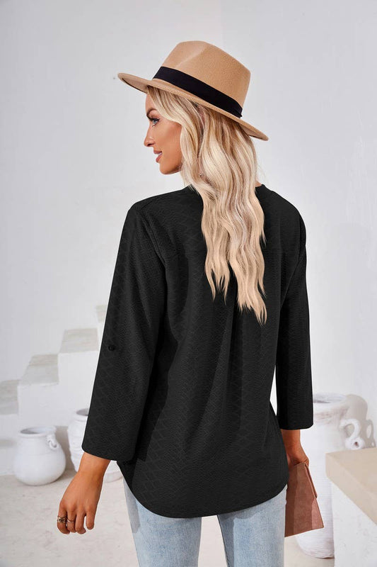 CWTSTL0856_V-neck Pullover Long Sleeve Top