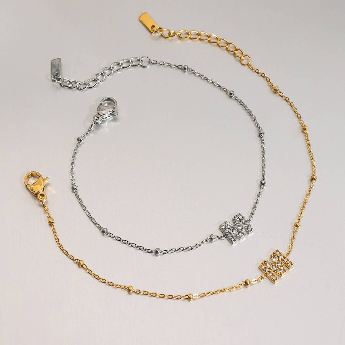 18K Gold Steel Bracelet with Zircon Letter M_CWAJE4783