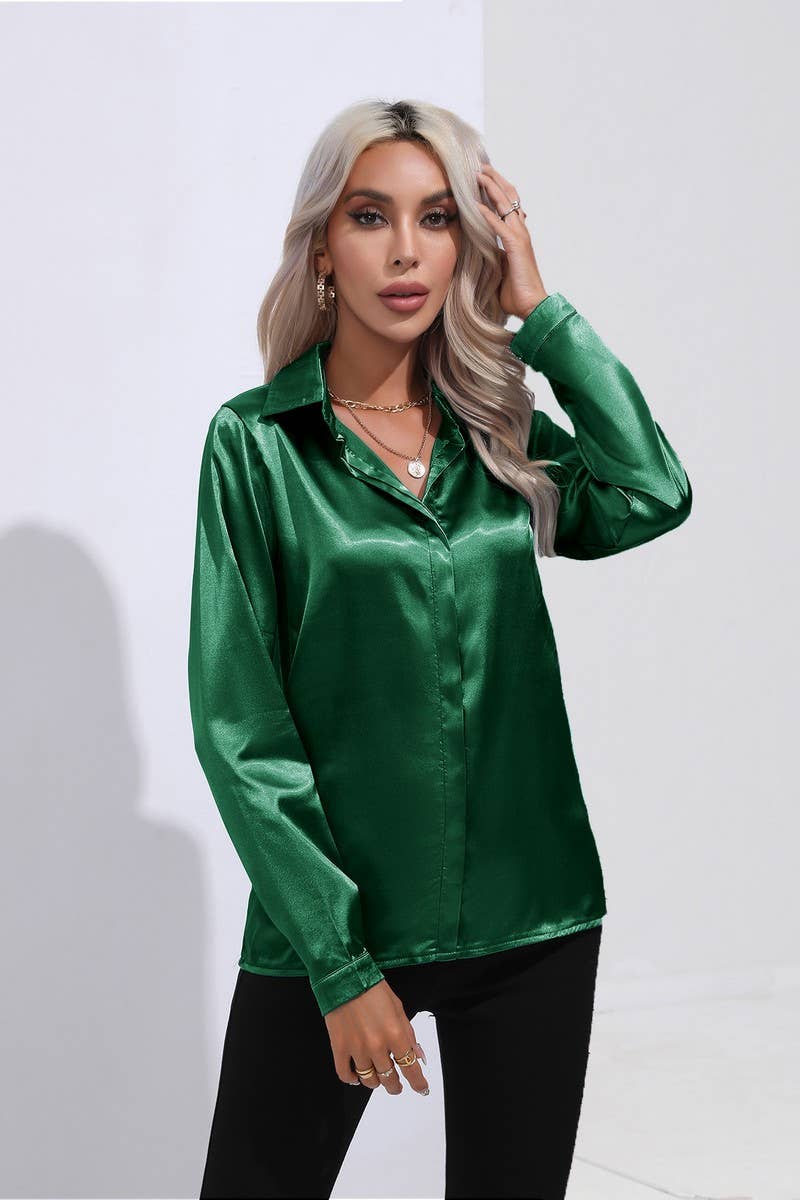 CWTBLL0692_Button Down Silky Satin Long Sleeve Top
