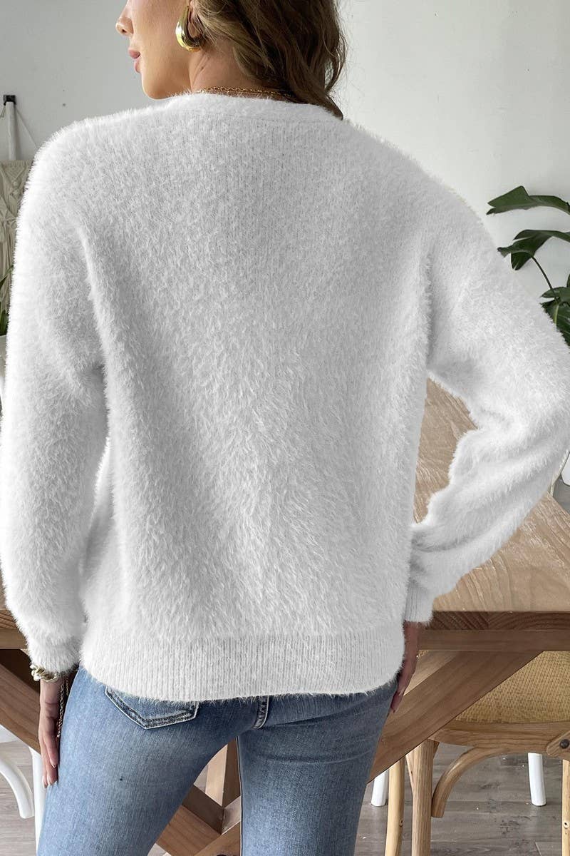 CWOSWL07337_WOMEN FAUXPEARL BUTTON KNIT CARDIGAN