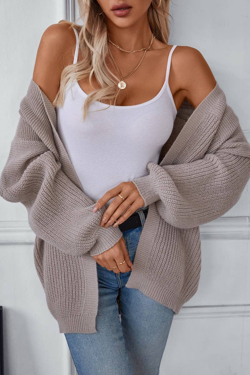 CWOCAL0840_LOOSE SOLID COLOR MID-LENGTH KNITTED CARDIGAN