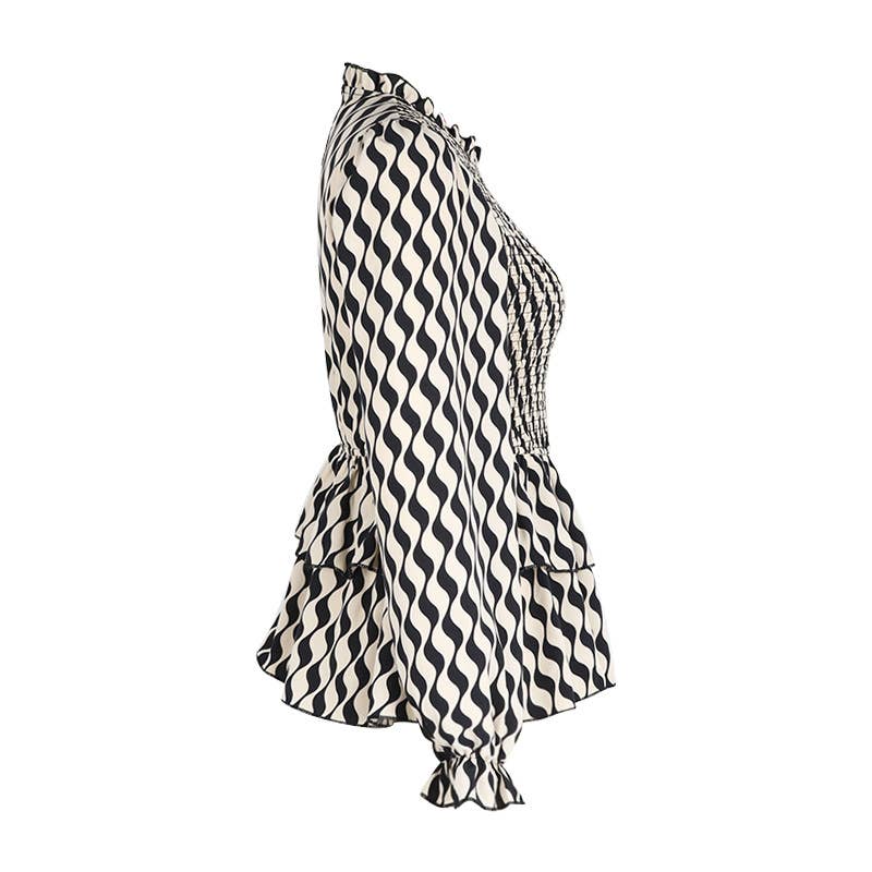 CREW-NECK STRIPED TRUMPET SLEEVE SHIRT