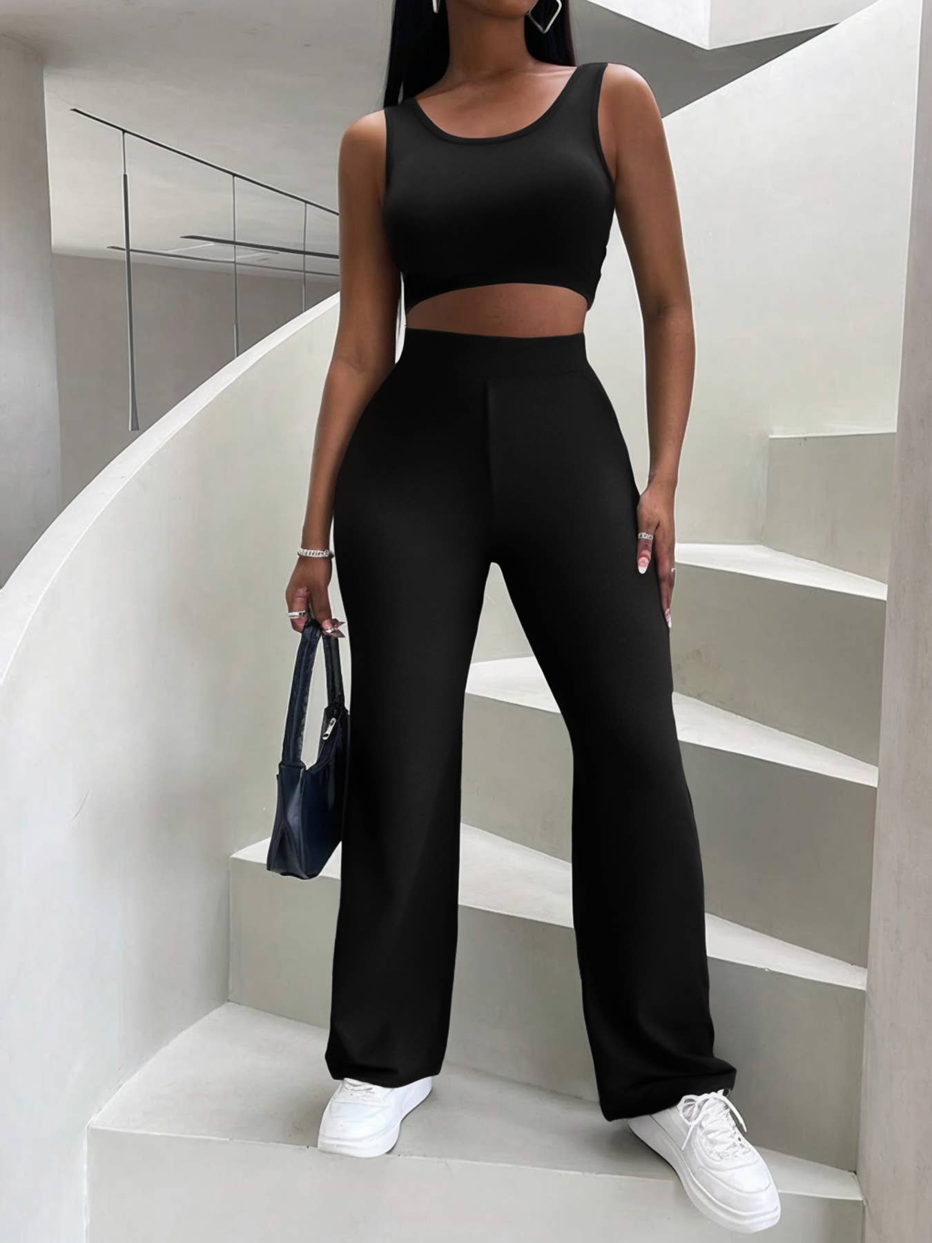 Casual fashion crop vest pants two-piece set