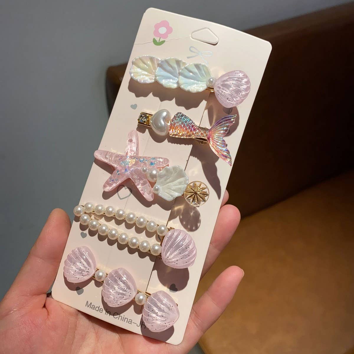 CWAHA07412_STARFISH SHELL HAIR CLIP FOR GIRLS SUMMER