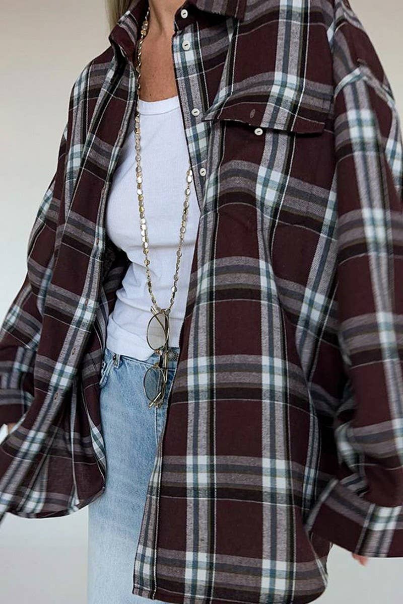 CWTBLL00571_LOOSE RETRO CASUAL PLAID LONG SLEEVE SHIRT