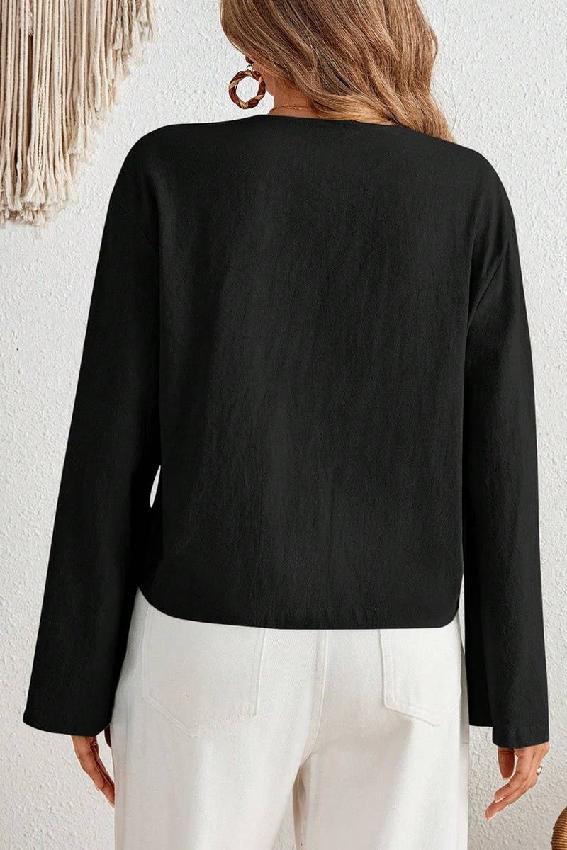 CWTBLL01153_TIE FRONT LIGHTWEIGHT FLARE SLEEVE CARDIGAN