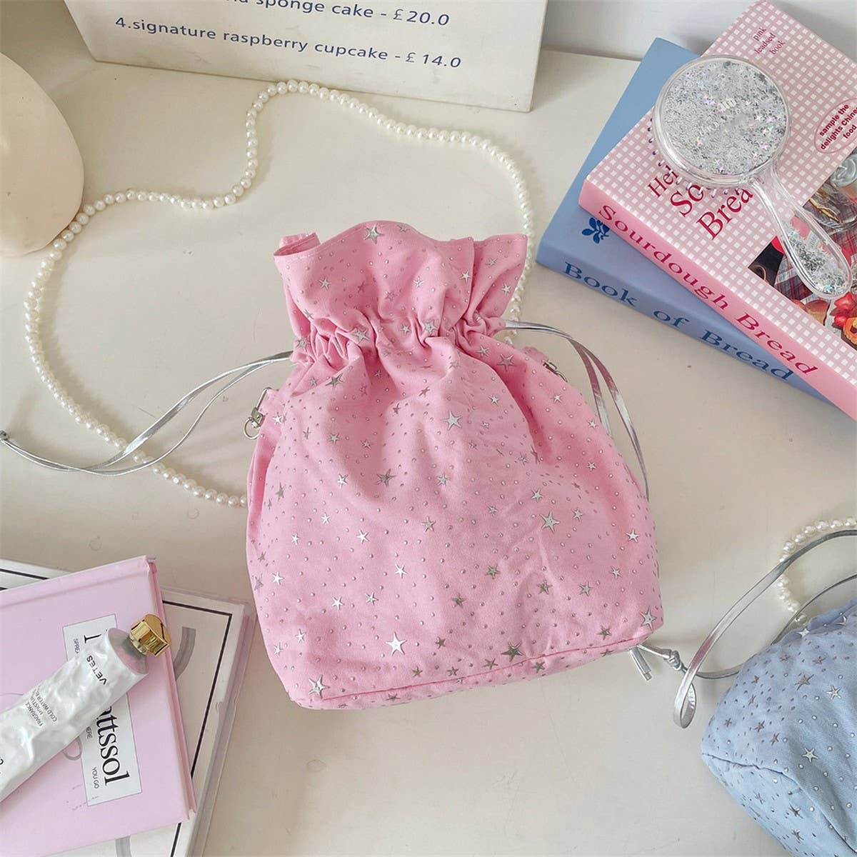 CWAB5813_STAR SEQUIN SMALL FRESH DRAWSTRING CROSSBODY BAG