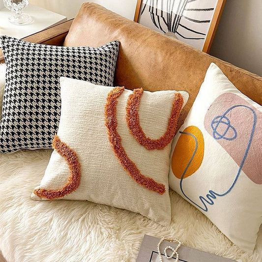 Houndstooth Embroidered Abstract Pillow Cover Decor