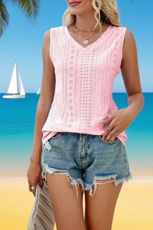 CWTTSL00219_SUMMER CASUAL V-NECK SLEEVELESS TOP