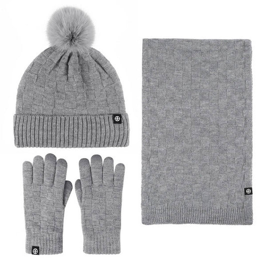 WINTER OUTDOOR WARM KNITTED SCARF THREE-PIECE SET