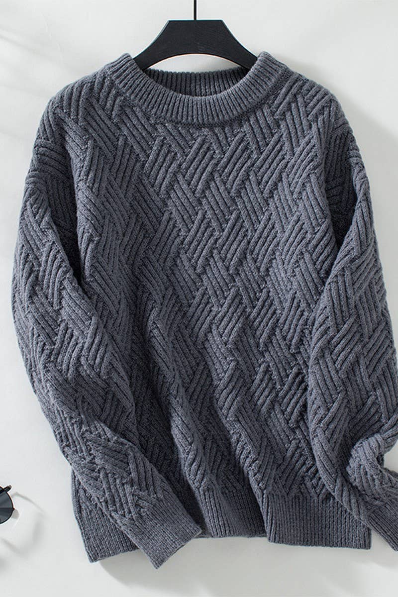 CWOSWL2831_SOLID COLOR CABLE KNIT CREWNECK SWEATER