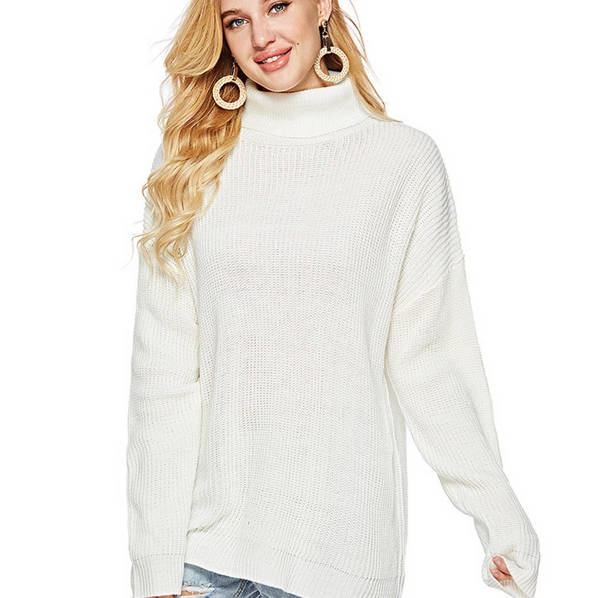 Casual striped turtleneck knit pullover