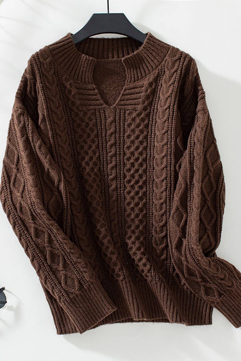 CWOSWL2827_SOLID COLOR CABLE KNIT PULLOVER SWEATER