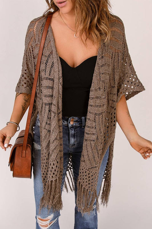 CWOCAS0041_SPRING SUMMER VINTAGE KNIT CARDIGAN WITH FRINGE