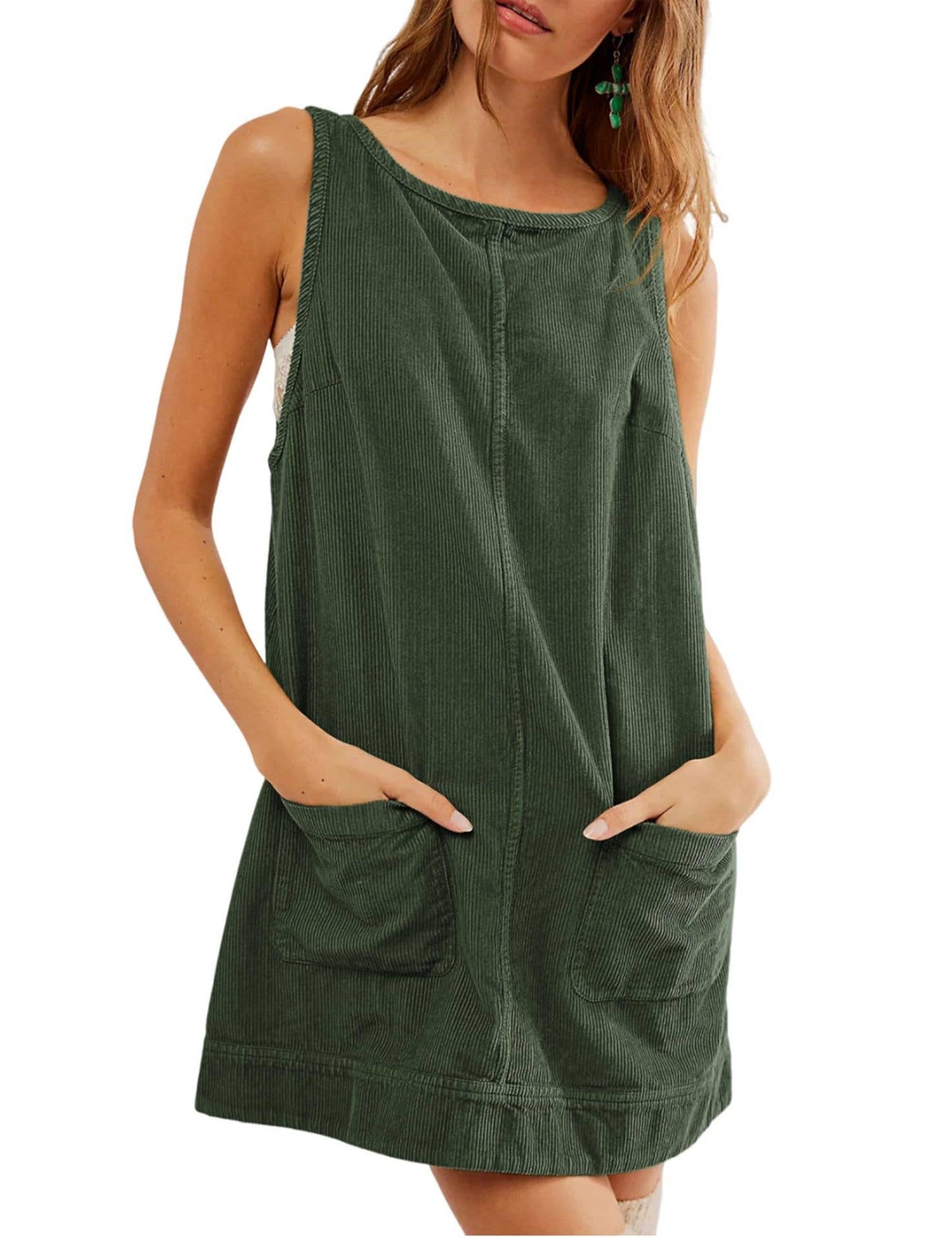 CASUAL CORDUROY SLEEVELESS TANK DRESS