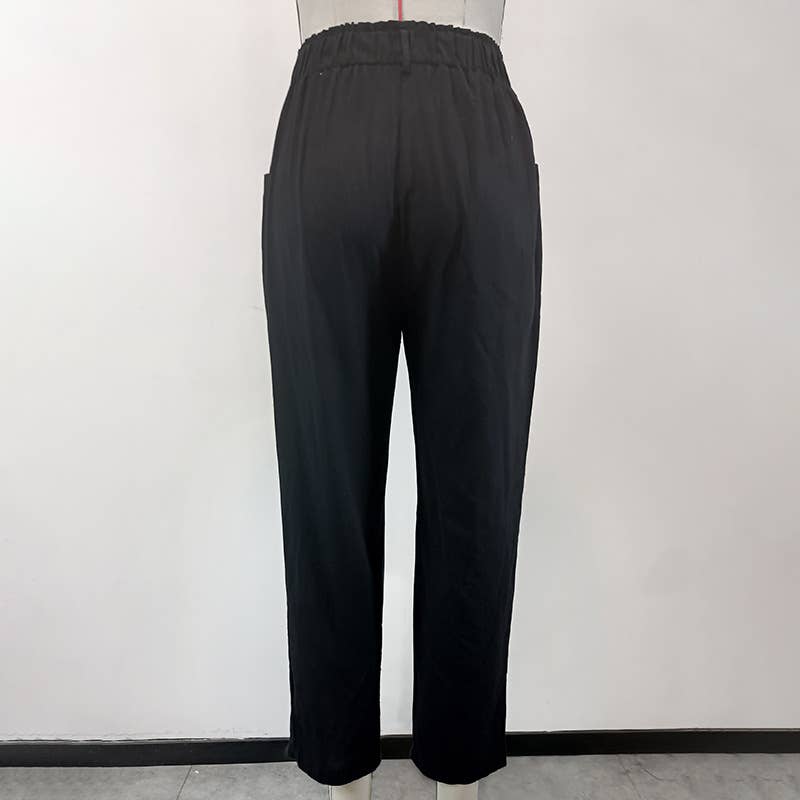 DRAPING HIGH-WAISTED CASUAL STRAIGHT LEG PANTS