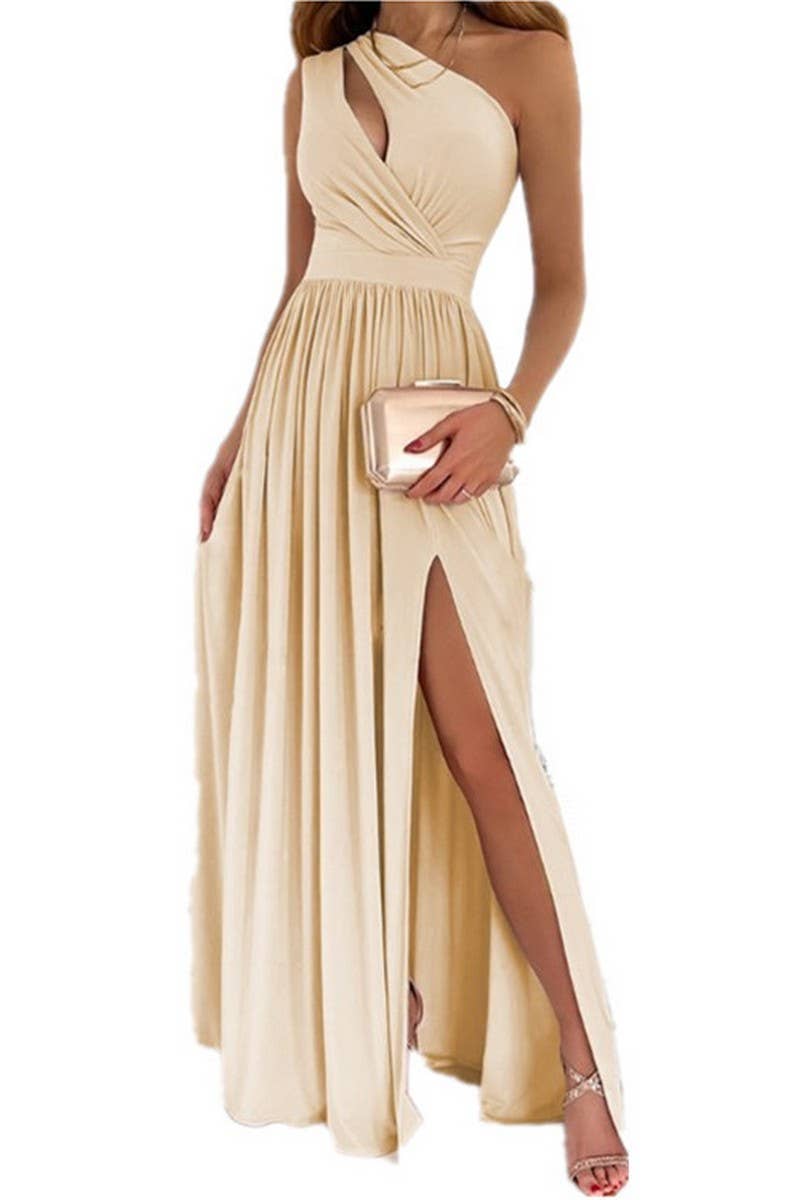 CWDMD6444_HIGH WAIST SLEEVELESS ONE SHOULDER SLIT MAXI DRESS