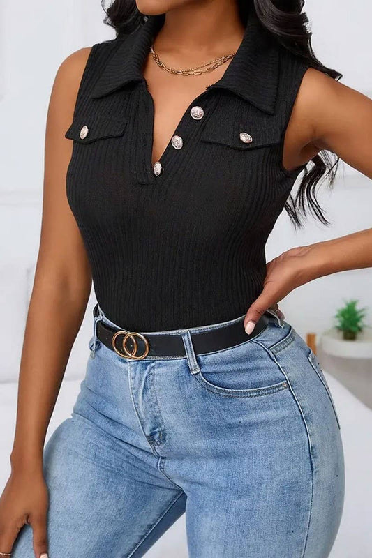 CWTTSL0349_LAPEL CONTRAST COLOR RIBBED SLIM FIT KNITTED VEST