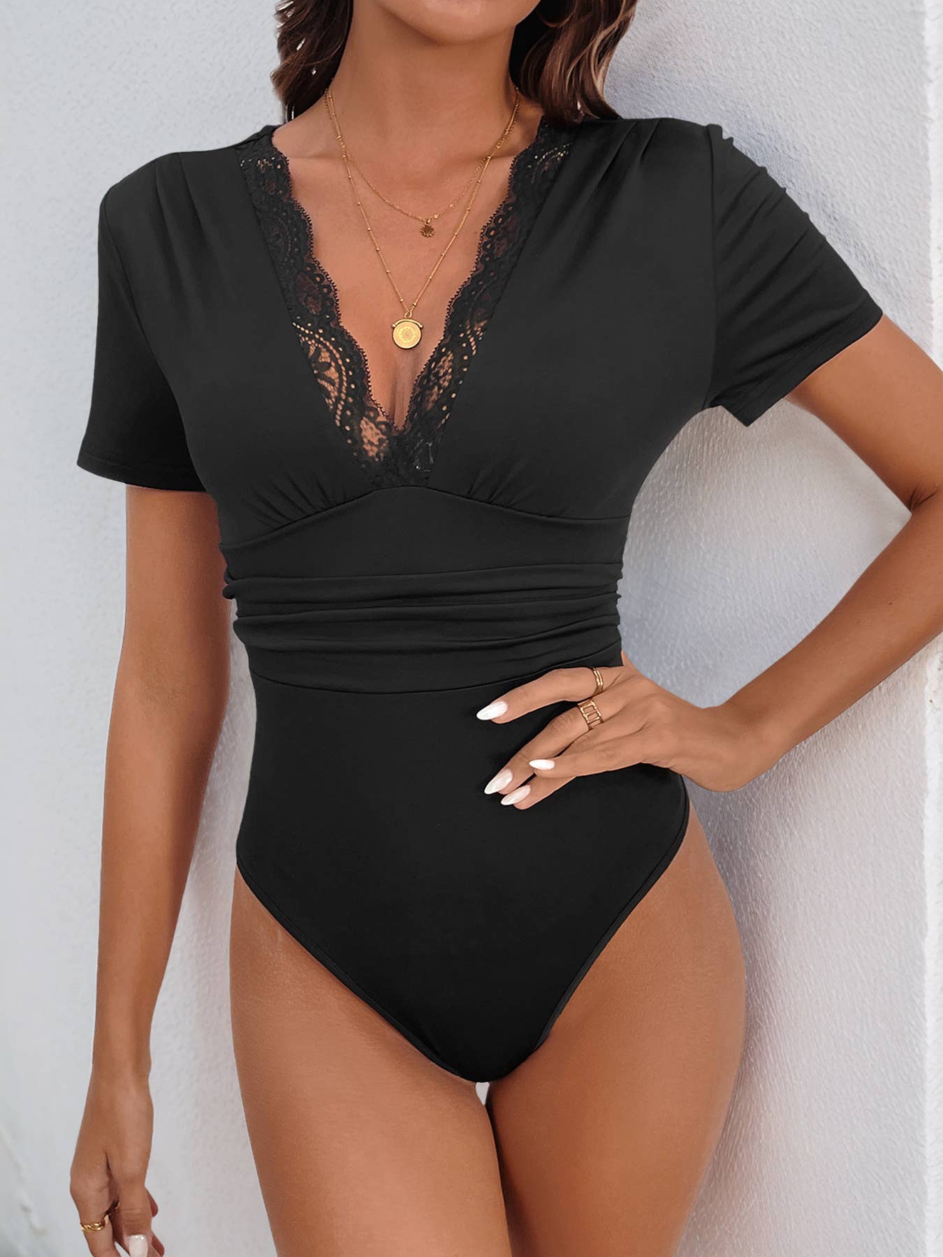 Elegant Lace Patchwork V-Neck Slim Jumpsuit