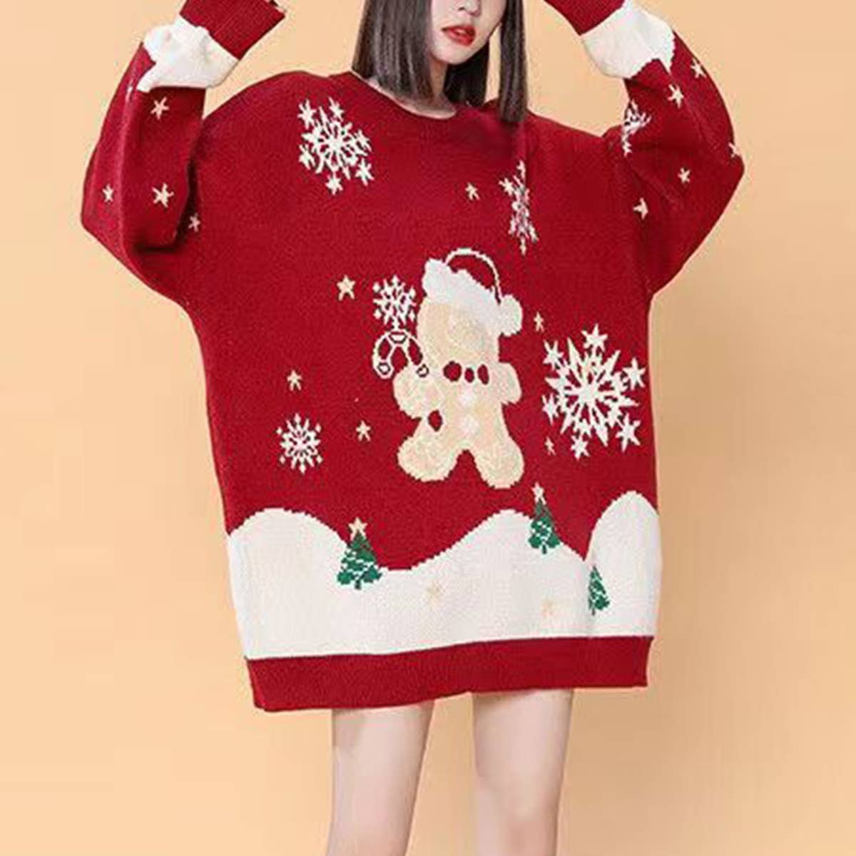 Christmas-themed round-neck knitted sweater