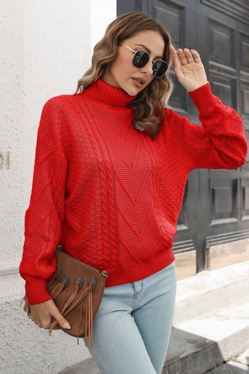 CWOSWL4142_SOLID COLOR CABLE KNIT TURTLENECK SWEATER