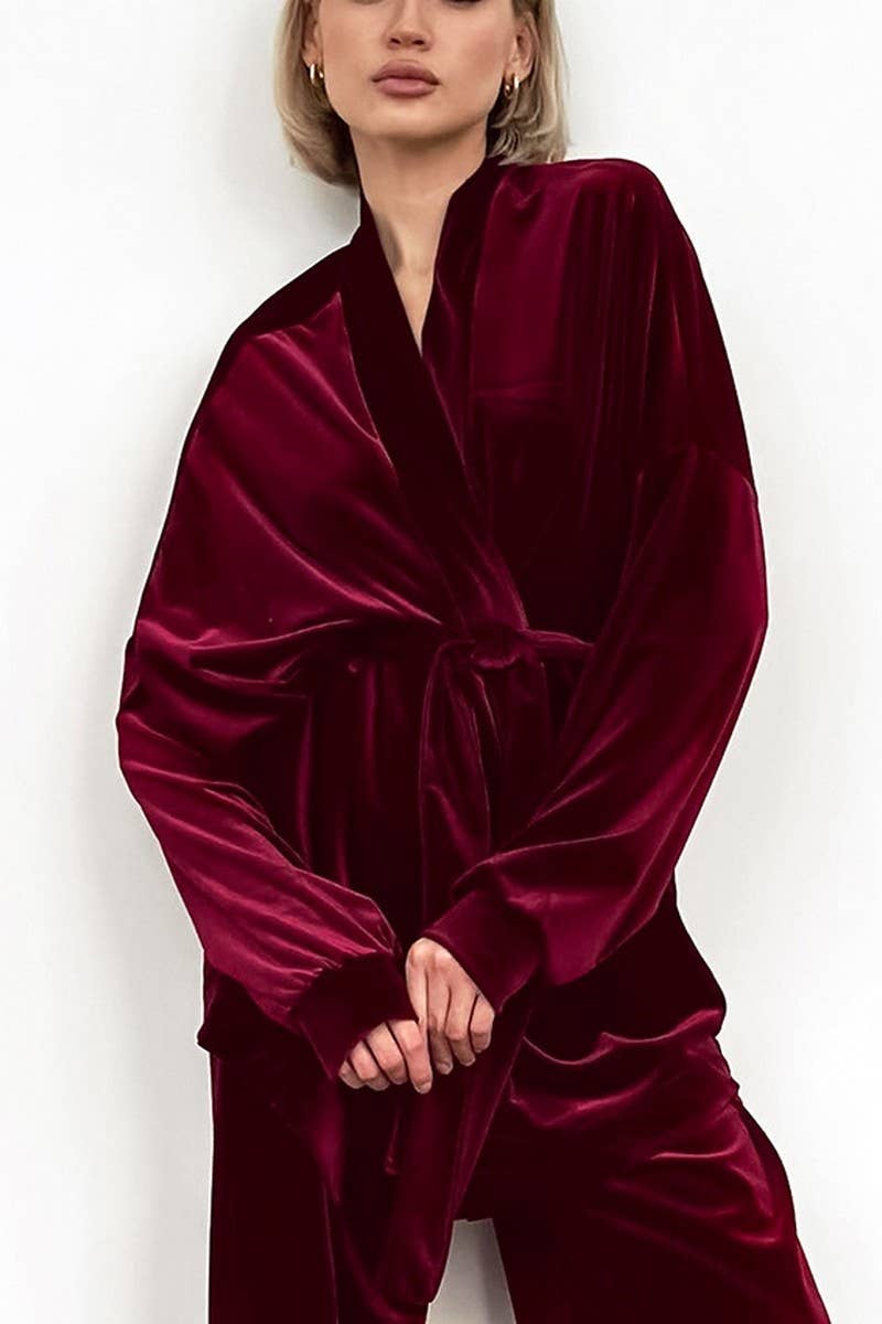 CWSPJ0307_VELVET LONG-SLEEVED TROUSERS PAJAMA SET