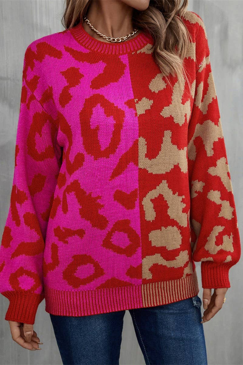 CWOSWL3151_CREW NECK LEOPARD PRINT KNITTED SWEATER