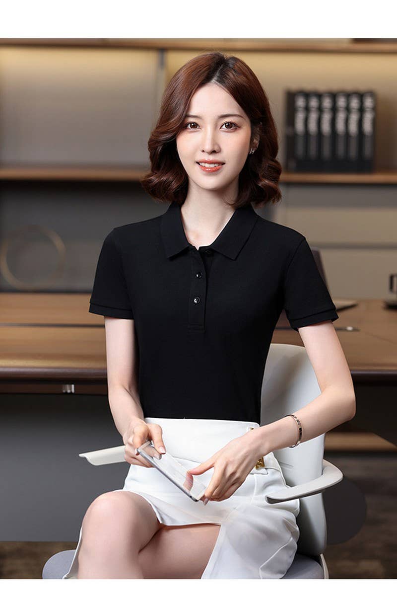 CWTBLS02452_SOLID COLOR POLO SHIRT WOMEN - MULTIPLE COLORS